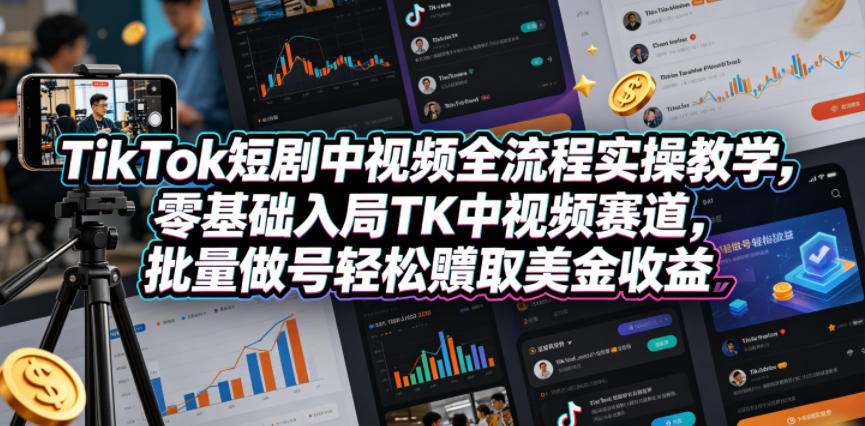 图片[1]|TikTok短剧中视频全流程实操教学，零基础入局TK中视频赛道，批量做号轻松賺取美金收益|云雀资源分享