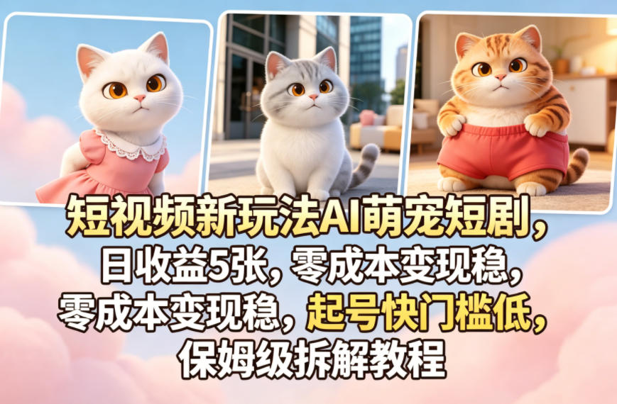 图片[1]|短视频新玩法AI萌宠短剧，日收益5张，零成本变现稳，起号快门槛低，保姆级拆解教程|云雀资源分享