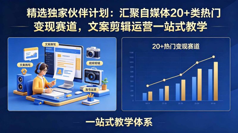 精选独家伙伴计划：汇聚自媒体20+类热门变现赛道，文案剪辑运营一站式教学|云雀资源分享