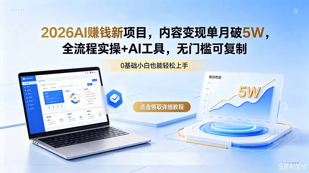 2026AI赚钱新项目,内容变现单月破5W,全流程实操+AI工具,无门槛可复制|云雀资源分享