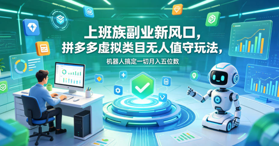 上班族副业新风口，拼多多虚拟类目无人值守玩法，机器人搞定一切月入五位数【揭秘】|云雀资源分享