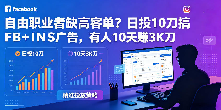 自由职业者缺高客单？日投10刀搞FB+INS广告，有人10天赚3K刀！【原创双语字幕】|云雀资源分享