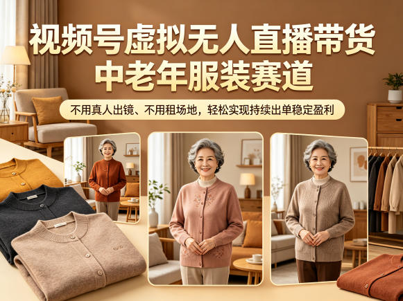 视频号虚拟无人直播带货中老年服装赛道，不用真人出镜、不用租场地，轻松实现持续出单稳定盈利|云雀资源分享