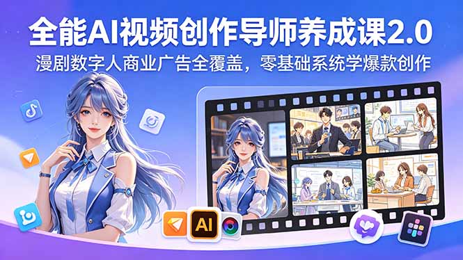 全能AI视频创作导师养成课2.0,漫剧数字人商业广告全覆盖,零基础系统学爆款创作|云雀资源分享
