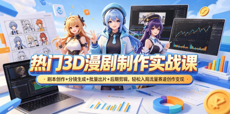 热门3D漫剧制作实战课，剧本创作+分镜生成+批量出片+后期剪辑，轻松入局流量赛道创作变现|云雀资源分享
