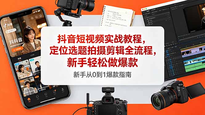 抖音短视频实战教程,定位选题拍摄剪辑全流程,新手轻松做爆款|云雀资源分享