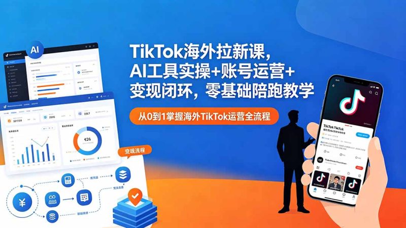 TikTok海外拉新课,AI工具实操+账号运营+变现闭环,零基础陪跑教学|云雀资源分享