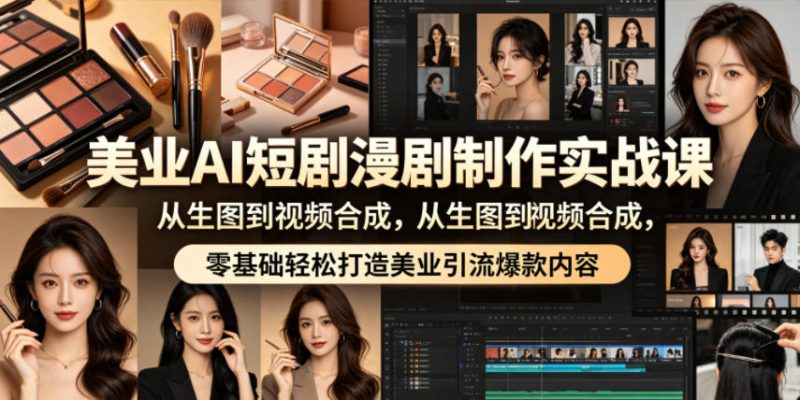 美业AI短剧漫剧制作实战课，从生图到视频合成，零基础轻松打造美业引流爆款内容|云雀资源分享