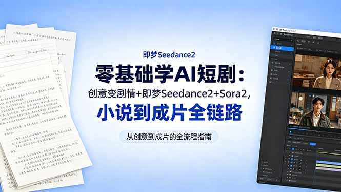 零基础学AI短剧:创意变剧情+即梦Seedance2+Sora2,小说到成片全链路|云雀资源分享