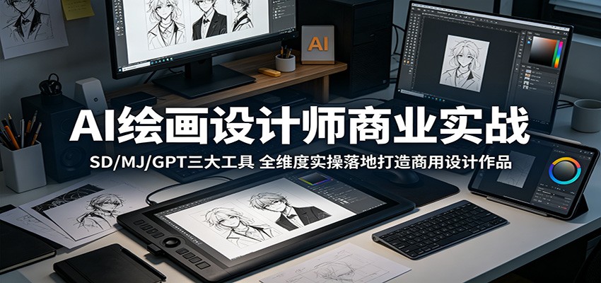 AI绘画设计师商业实战:SD/MJ/GPT三大工具,全维度实操落地打造商用设计作品|云雀资源分享