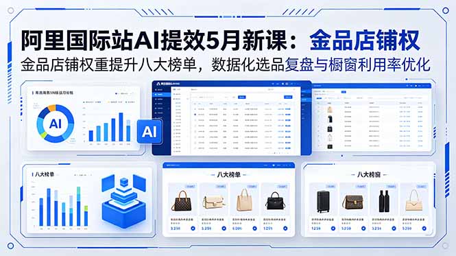 阿里国际站AI提效5月新课:金品店铺权重提升八大榜单,数据化选品复盘与橱窗利用率优化|云雀资源分享