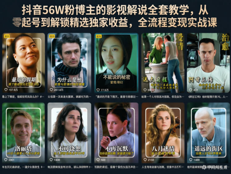 抖音56W粉博主的影视解说全套教学,从零起号到解锁精选独家收益,全流程变现实战课|云雀资源分享