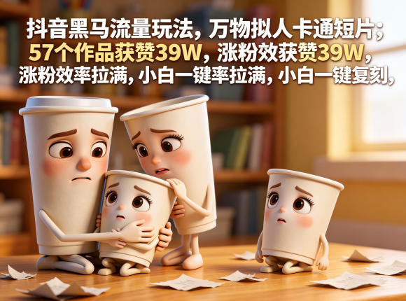 抖音黑马流量玩法，万物拟人卡通短片，57个作品获赞39W，涨粉效率拉满，小白一键复刻，保姆级拆解|云雀资源分享