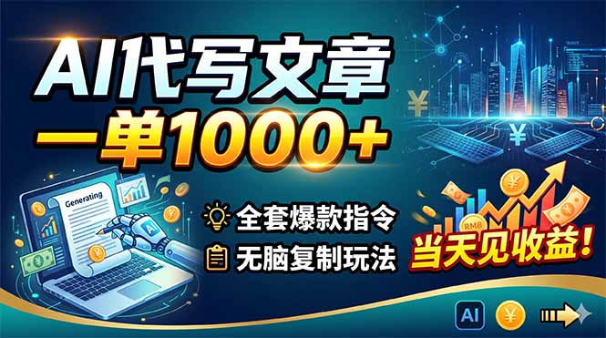 AI代写文章，一单1000+，全套爆款指令+无脑复制玩法，当天见收益！|云雀资源分享