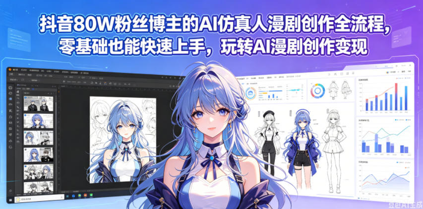 抖音80W粉丝博主的AI仿真人漫剧创作全流程，零基础也能快速上手，玩转AI漫剧创作变现|云雀资源分享