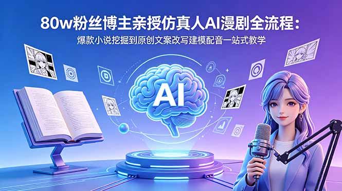 80w粉丝博主亲授仿真人AI漫剧全流程：爆款小说挖掘到原创文案改写建模配音一站式教学|云雀资源分享