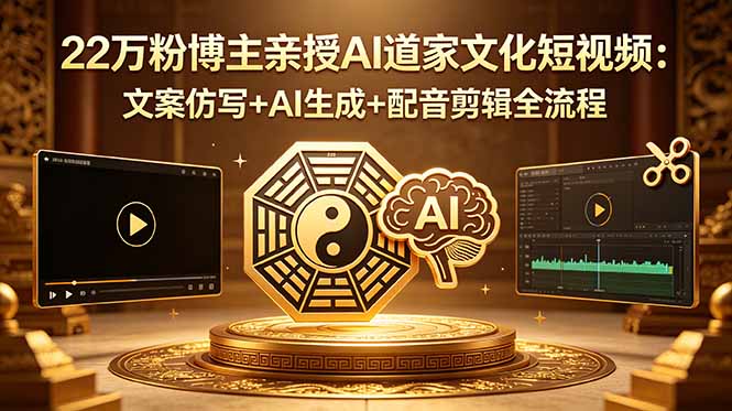 22万粉博主亲授AI道家文化短视频：文案仿写+AI生成+配音剪辑全流程|云雀资源分享