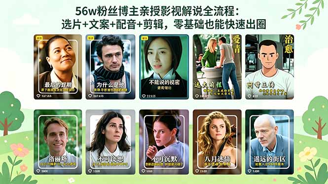 56万粉丝博主亲授影视解说全流程:选片+文案+配音+剪辑,零基础也能快速出圈|云雀资源分享