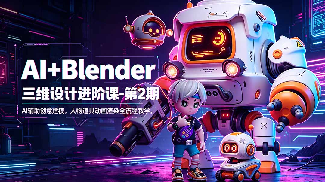 AI+Blender三维设计进阶课-第2期：AI辅助创意建模，人物道具动画渲染全流程教学|云雀资源分享