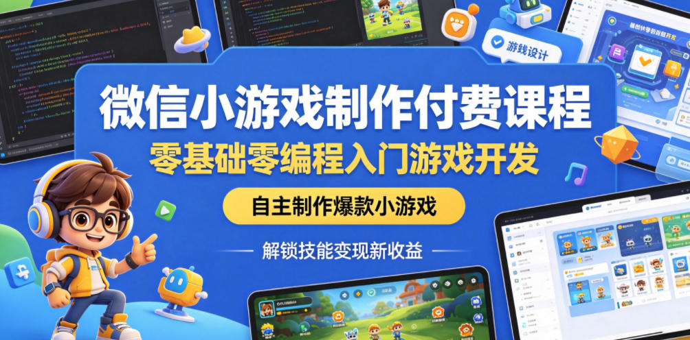 微信小游戏制作付费课程，零基础零编程入门游戏开发，自主制作爆款小游戏，解锁技能变现新收益|云雀资源分享
