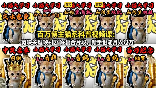 百万博主猫系科普视频课：剪映关键帧+抠像+复合片段，新手也能月入过万|云雀资源分享