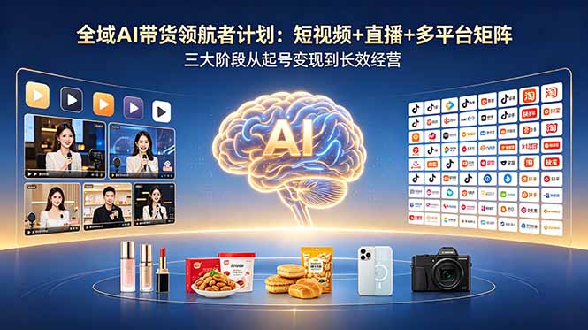 全域AI带货领航者计划：短视频+直播+多平台矩阵，三大阶段从起号变现到长效经营|云雀资源分享