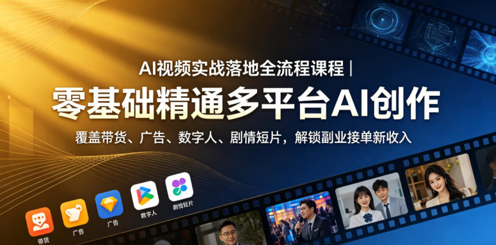AI视频实战落地全流程课程｜零基础精通多平台AI创作，覆盖带货、广告、数字人、剧情短片，解锁副业接单新收入|云雀资源分享