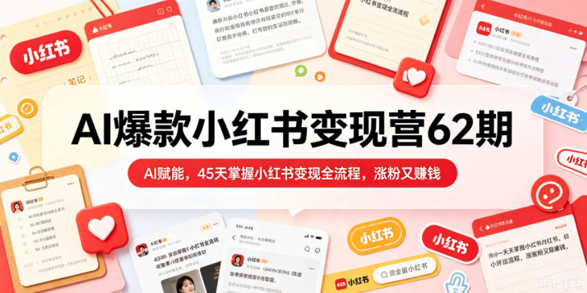 AI爆款小红书变现营62期2026年5月，AI赋能，45天掌握小红书变现全流程，涨粉又賺钱|云雀资源分享
