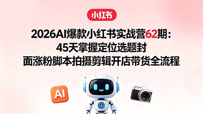 2026AI爆款小红书实战营62期:45天掌握定位选题封面涨粉脚本拍摄剪辑开店带货全流程|云雀资源分享