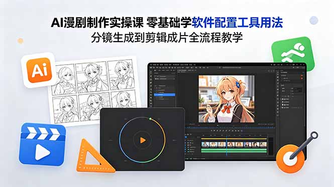 AI漫剧制作实操课 零基础学软件配置工具用法 分镜生成到剪辑成片全流程教学|云雀资源分享