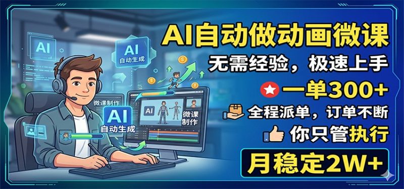 AI自动做动画微课,一单300+,全程派单,你只管执行,月稳定2W+|云雀资源分享