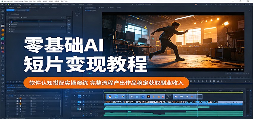 零基础AI短片变现教程:软件认知搭配实操演练,完整流程产出作品稳定获取副业收入|云雀资源分享