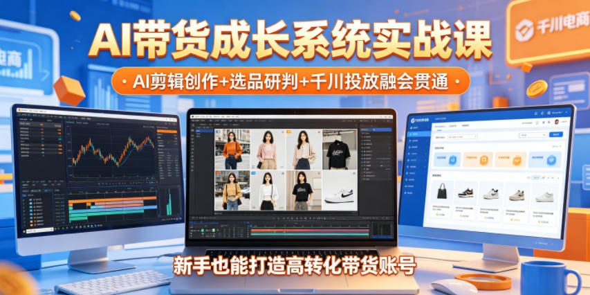 AI带货成长系统实战课，AI剪辑创作+选品研判+千川投放融会贯通，新手也能打造高转化带货账号(更新2026年)|云雀资源分享