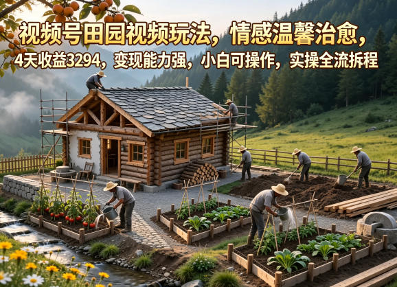 视频号田园视频玩法，情感温馨治愈，4天收益3294，变现能力强，小白可操作，实操全流程拆解|云雀资源分享