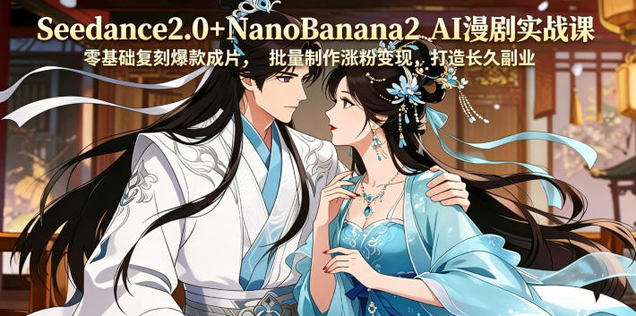 Seedance2.0+NanoBanana2 AI漫剧实战课，零基础复刻爆款成片涨粉变现，打造长久副业收益|云雀资源分享