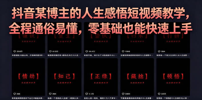 抖音某博主的灰太狼人生感悟短视频教学，全程通俗易懂，零基础也能快速上手|云雀资源分享