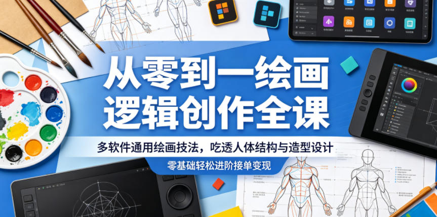 从零到一绘画逻辑创作全课，多软件通用绘画技法，吃透人体结构与造型设计，零基础轻松进阶接单变现|云雀资源分享