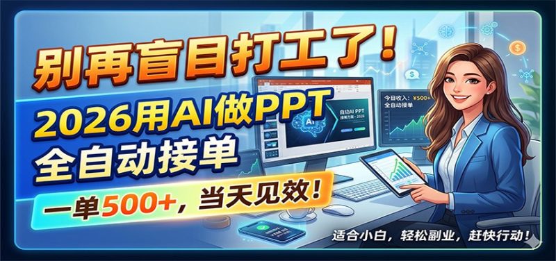别再盲目打工了!2026用AI做PPT全自动接单,一单5张+,当天见效!|云雀资源分享