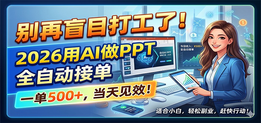 别再盲目打工了!2026用AI做PPT全自动接单,一单5张+,当天见效!|云雀资源分享