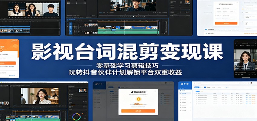 影视台词混剪变现课：零基础学习剪辑技巧，玩转抖音伙伴计划解锁平台双重收益|云雀资源分享