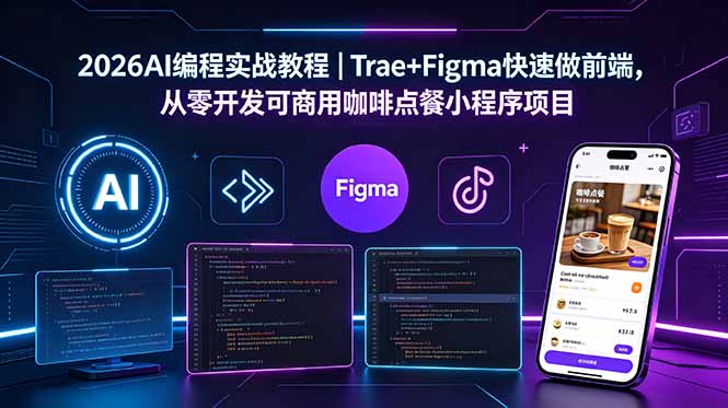 2026AI编程实战教程|Trae+Figma快速做前端,从零开发可商用咖啡点餐小程序项目|云雀资源分享