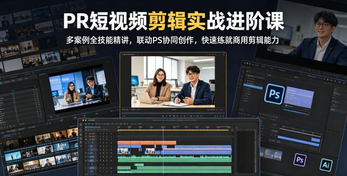 PR短视频剪辑实战进阶课，多案例全技能精讲，联动PS协同创作，快速练就商用剪辑能力|云雀资源分享