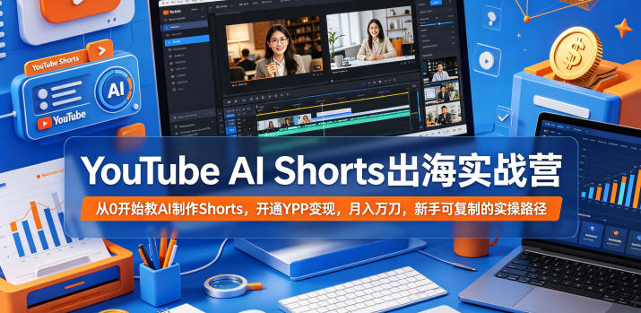 YouTube AI Shorts出海实战营，从0开始教AI制作Shorts，开通YPP变现，月入万刀，新手可复制的实操路径|云雀资源分享