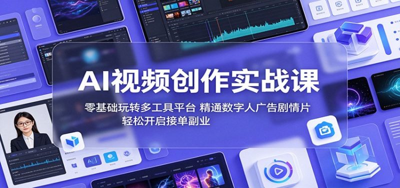 AI视频创作实战课:零基础玩转多工具平台,精通数字人广告、剧情片,轻松开启接单副业|云雀资源分享