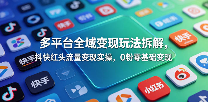 多平台全域变现玩法拆解，抖快红头流量变现实操，0粉零基础变现|云雀资源分享