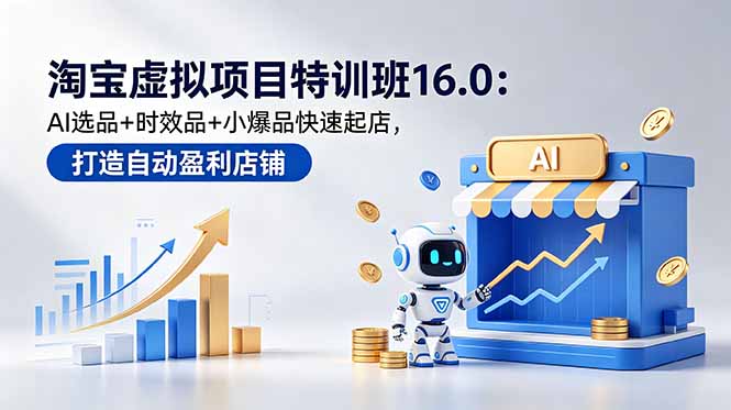 淘宝虚拟项目特训班16.0:AI选品+时效品+小爆品快速起店,打造自动盈利店铺|云雀资源分享