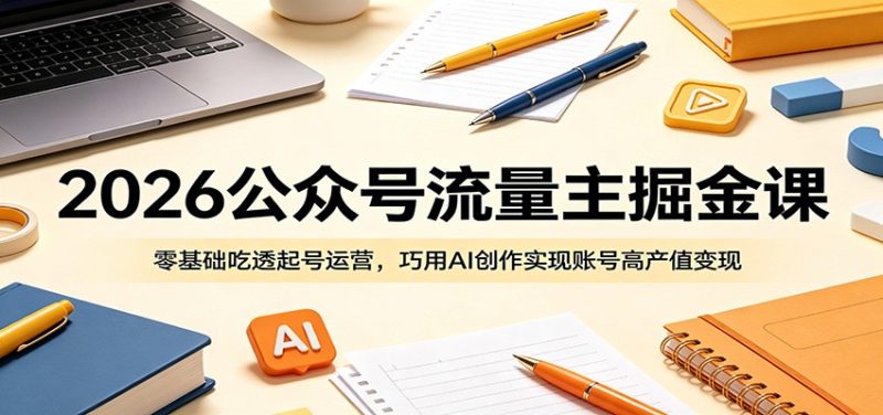 2026公众号流量主掘金课:零基础吃透起号运营,巧用AI创作实现账号高产值变现|云雀资源分享