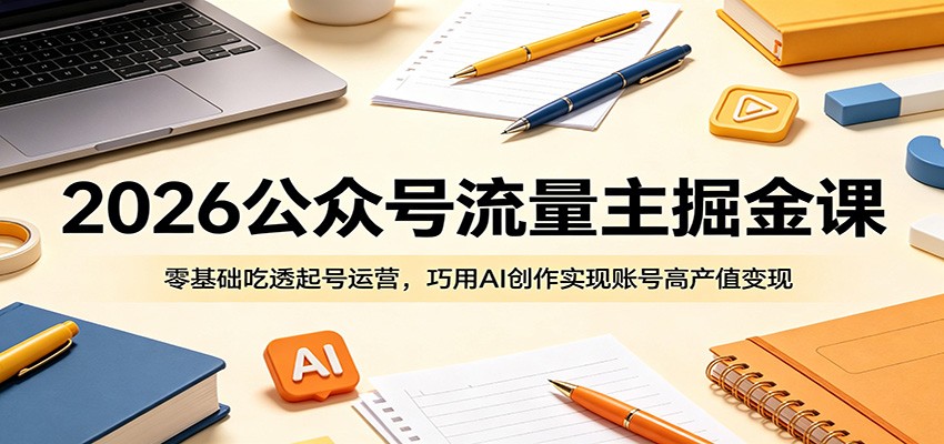 2026公众号流量主掘金课:零基础吃透起号运营,巧用AI创作实现账号高产值变现|云雀资源分享