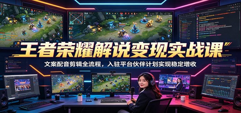 王者荣耀解说变现实战课:文案配音剪辑全流程,入驻平台伙伴计划实现稳定增收|云雀资源分享