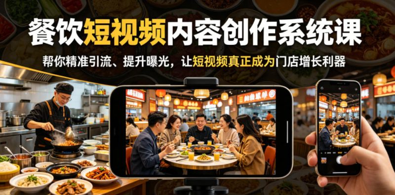 餐饮短视频内容创作系统课，帮你精准引流、提升曝光，让短视频真正成为门店增长利器|云雀资源分享